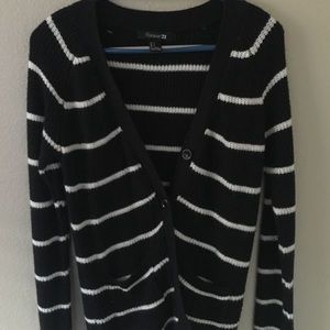 Black and white striped cardigan